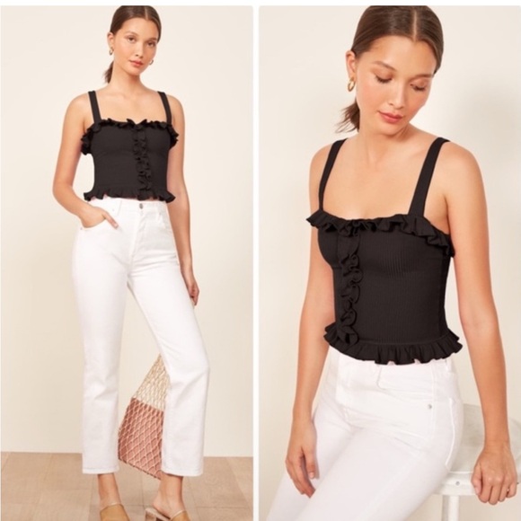 cinq a sept Tops - Cinq a Sept Black Ruffle Tank Top